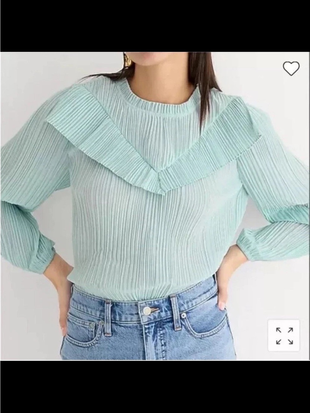 J.Crew Green/Blue Crinkle/ Pleated-chiffon V-detail Blouse/Top
SZ S